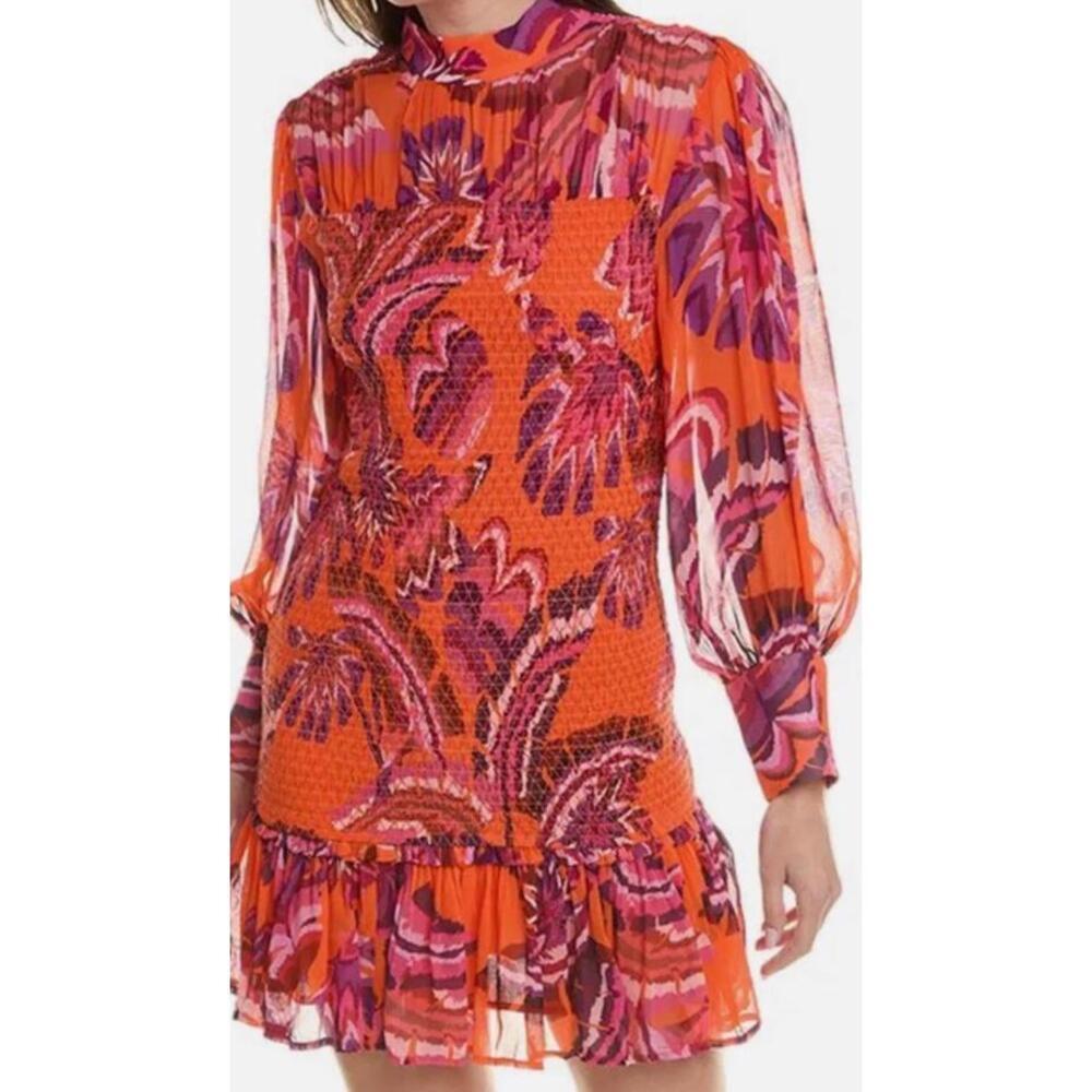 $255 NWT Farm Rio Chevron Forest Orange Mini Dress Size XS - Picture 1 of 7